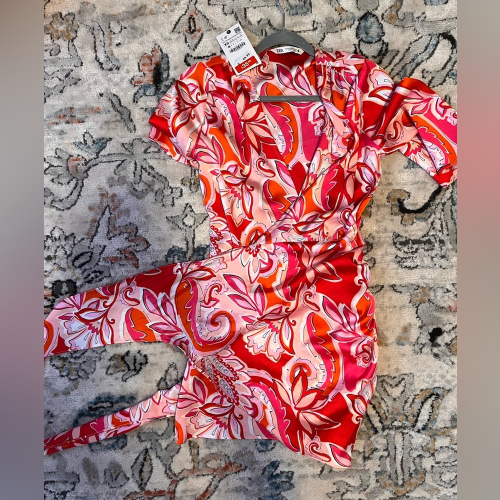 Zara The Carla Scarf Wrap 70s Mini Dress